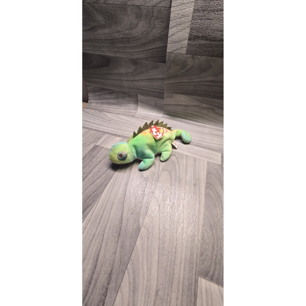 TY Beanie Baby IGGY the Iguana 1997 Tag Green Tye-Dyed w/ Spikes 10" Red Eyes